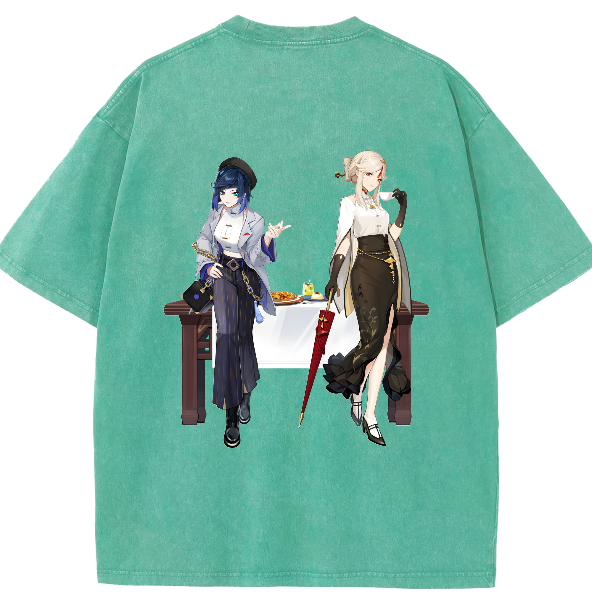げんし神 夜兰 やらん genshin Yaran 綿100% ヴィンテージ風 半袖Tシャツ（背面プリント）